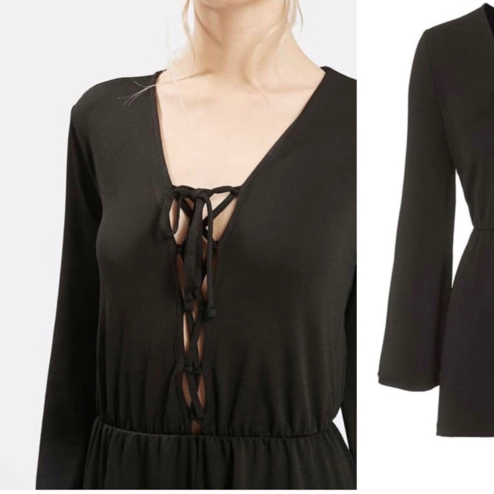 Topshop Black Lace Up Lattice Front Romper